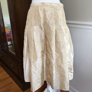 Vintage skirt, cream embroidered pleated size 10
